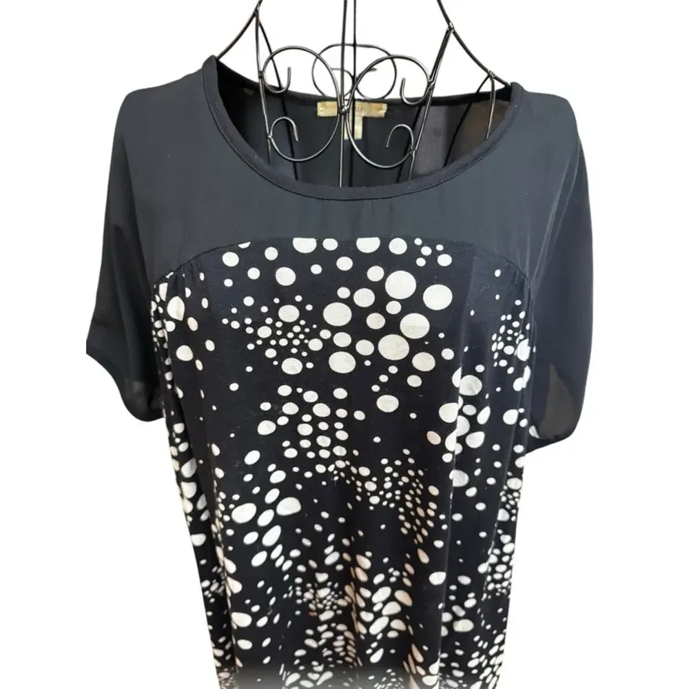 Sejour Black Top with White Dot Pattern 2X